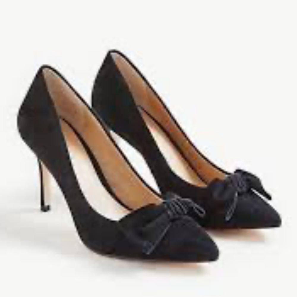 Nine West Black Suede Pointed-Toe Bow Heels